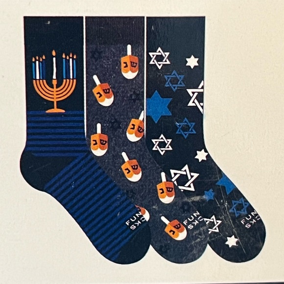 Funky Socks 3 Pack of Hanukkah Crew Socks Blue One Size - Picture 4 of 4